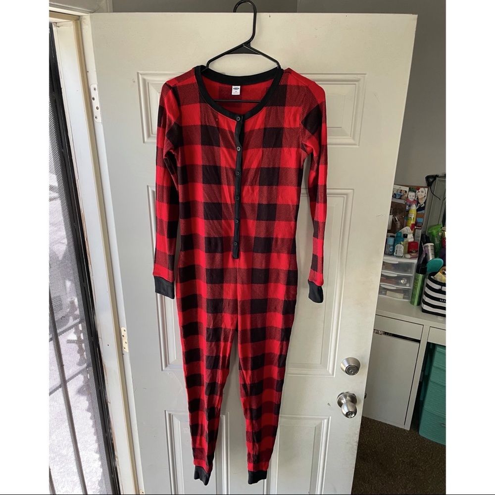 Plaid button onesie